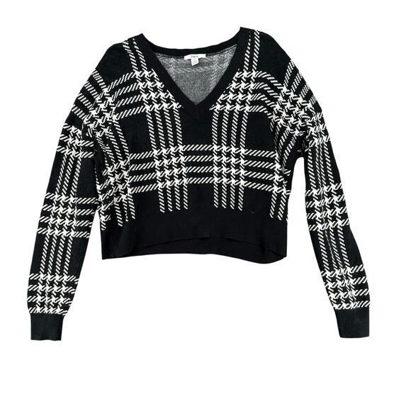 Bar III Cropped Black White Plaid Knit Sweater Casual Preppy M Dark Academia - Picture 2 of 7